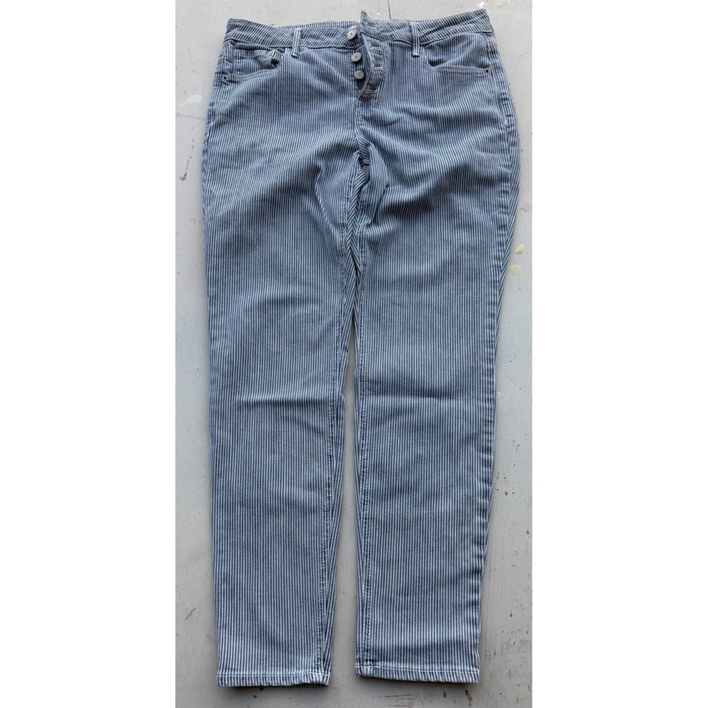 Women's Old Navy Pants Blue Pinstripe 12 Rockstar Skinny Workwear Railroad Icon